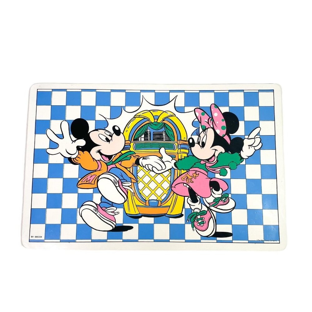 Vintage Disney Mickey & Minnie Mouse Jukebox Vinyl Placemat- Checkered
